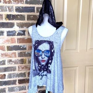 3/$20 Las VEGAS Graphic Sequin Hood Racerback Tank Top